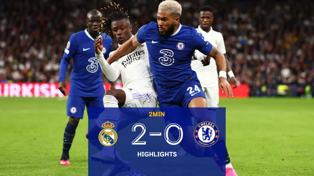 Real Madrid beat Chelsea 2-0, Chilwell sent off.