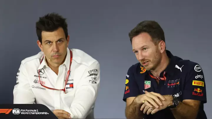 Red Bull F1 racing team principal horner with Toto Wolff