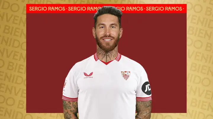 Sergio Ramos in a Sevilla jersey