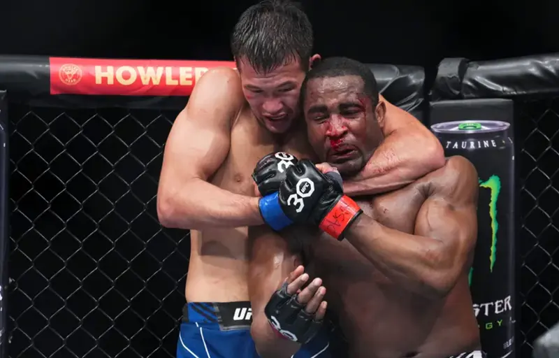 Will Shavkat Rakhmonov Get The Next Title Shot? Shavkat Rakhmonov choking Geoff Neel