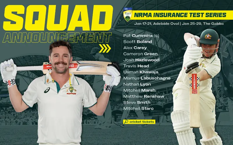 Australia's squad for 2 match test series