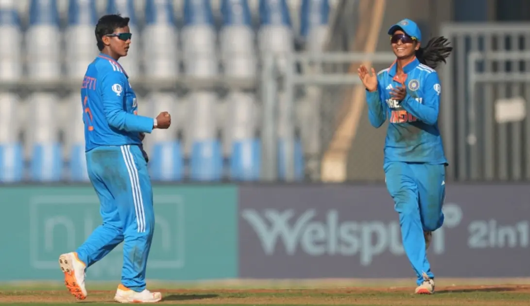 Deepti Sharma celebrating wicket with her teammate