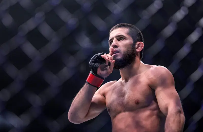 Islam Makhachev silencing the crowd after victory