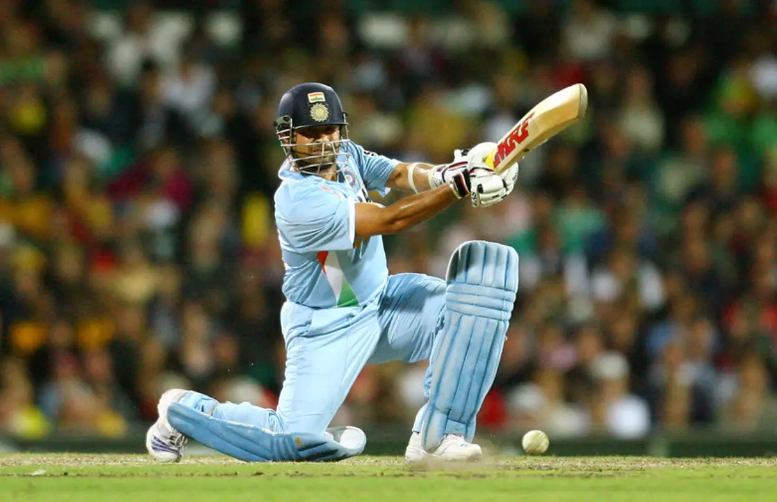 Sachin Tendulkar while hitting a cover drive