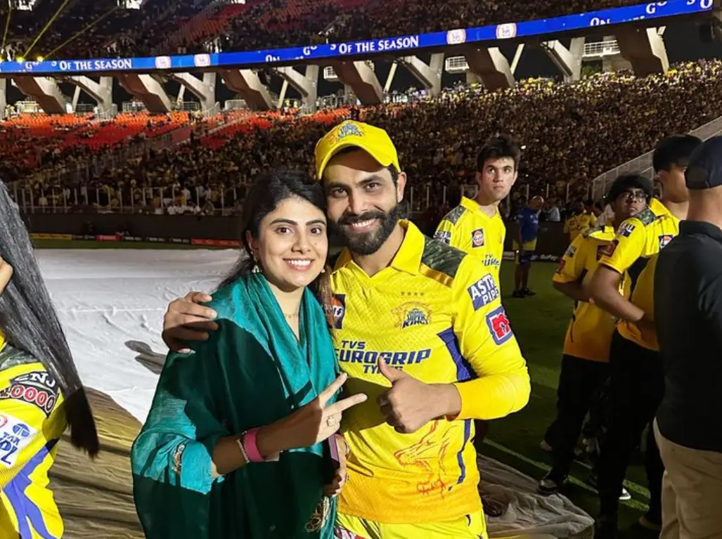 Ravindra Jadeja with his wife Rivaba after IPL final win
