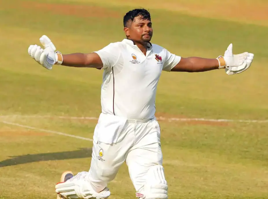 Sarfaraz Khan celebrating his ton