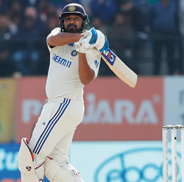 Rohit Sharma while playing a shot in test match