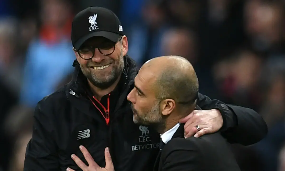 Klopp and Pep after the match between Liverpool and Manchester City