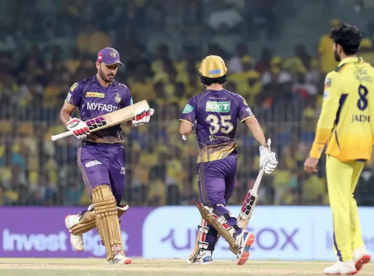 CSK vs KKR IPL 2024: Nitish Rana and Rinku Singh taking a single