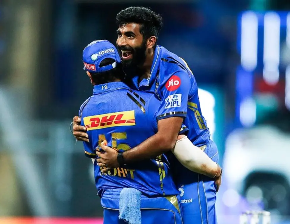 MI vs RCB: Rohit Sharma and Jasprit Bumrah celebrating after getting wicket