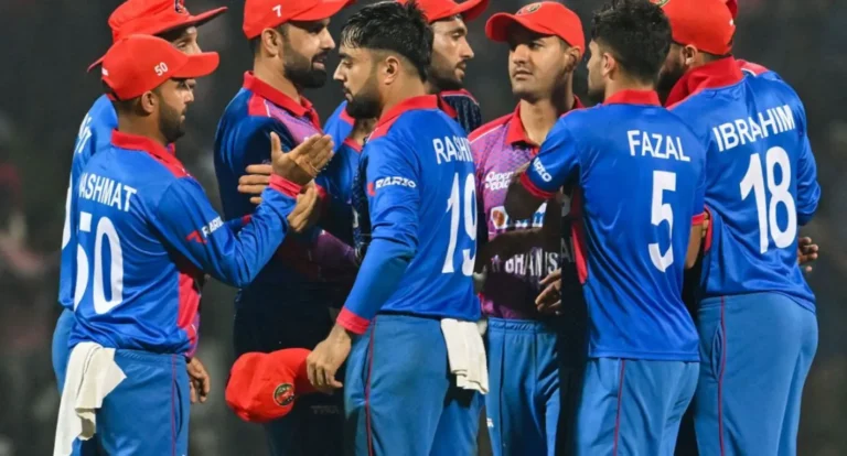 Rashid Khan and Afghanistan's players during a match