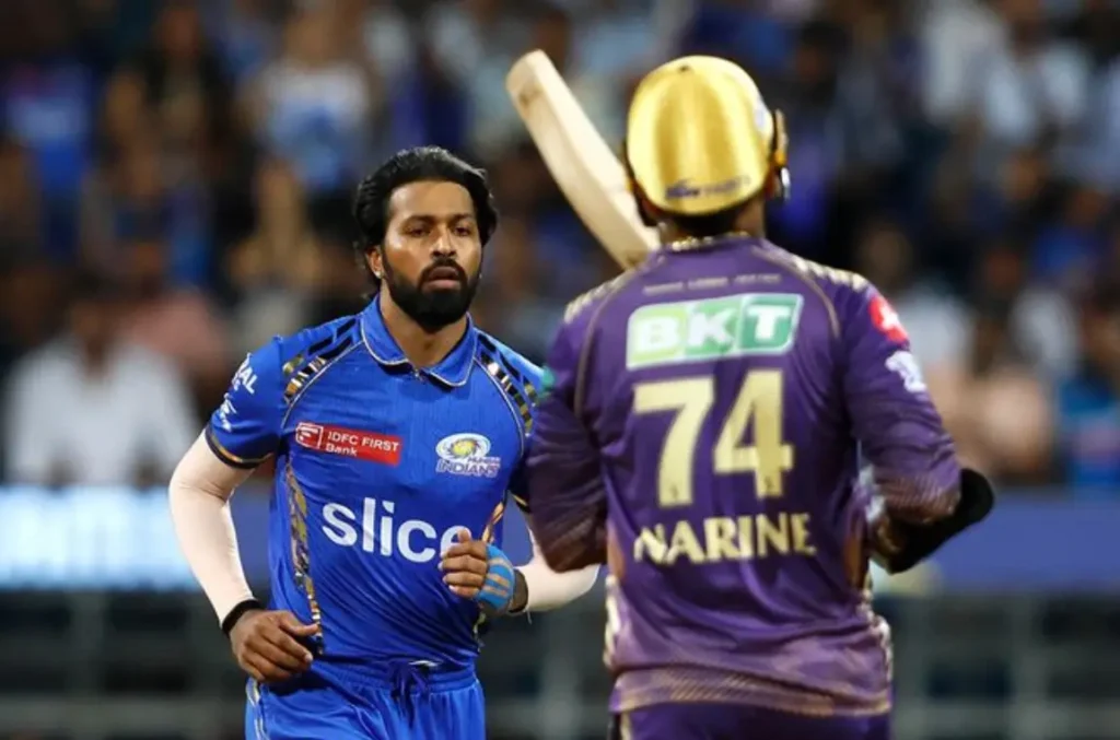 KKR vs MI: Hardik Pandya after getting Sunil Narine's wicket