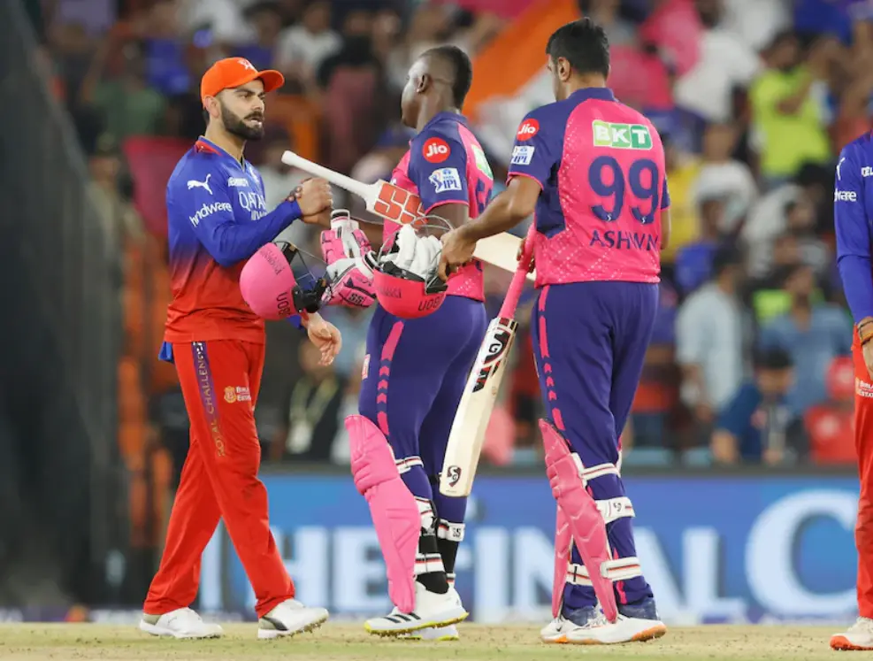 IPL 2024 Eliminator RCB vs RR: Match Results| Award Winners| Player Of The Match| Records| Scorecard RCB vs RR: Virat Kohli and RR players shaking hands after match