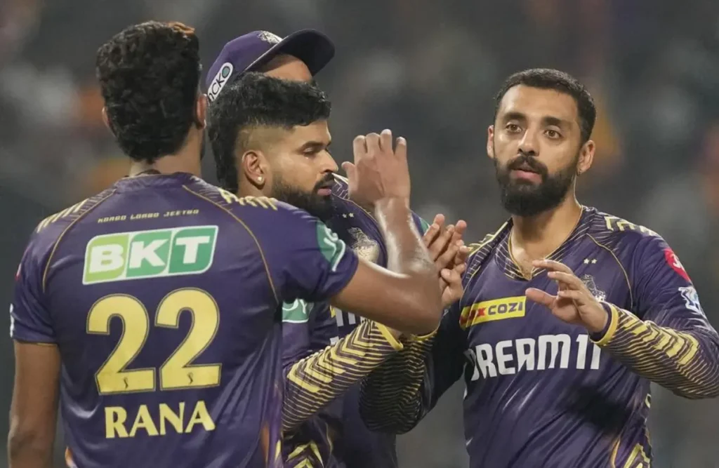 KKR vs MI: Varun Chakravarthy and KKR teammates after victory