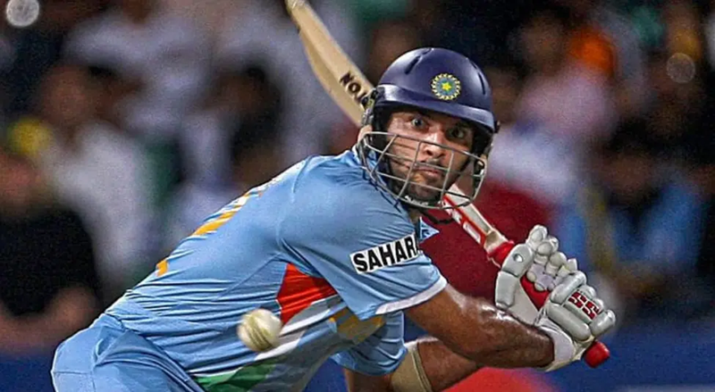 image of yuvraj singh while hitting a shot