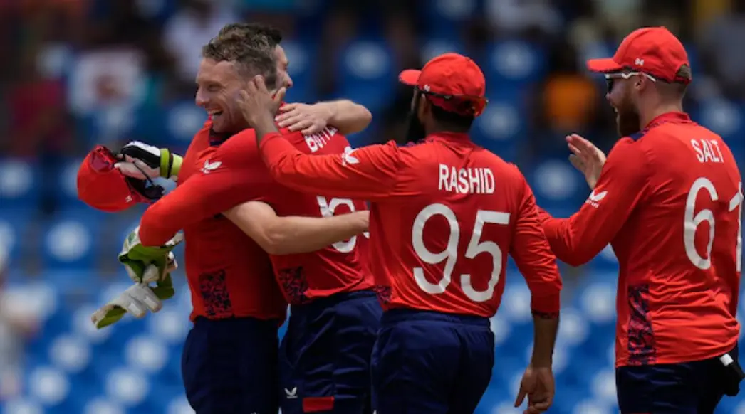 T20 World Cup 2024 Super-8: USA vs England| Match Results| Award Winners| POTM| Stats| Records England player celebrating after a wicket
