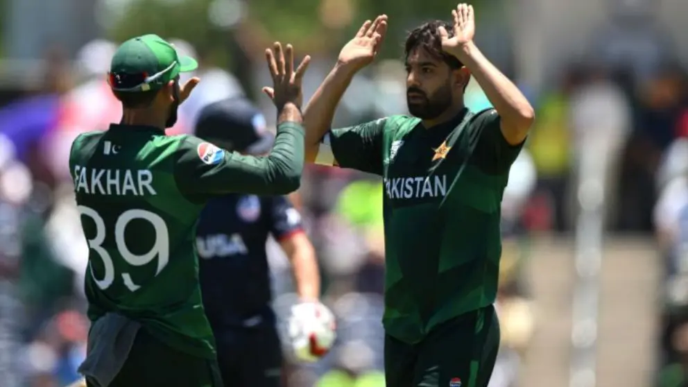 Haris Rauf with Fakhar Zaman during a match