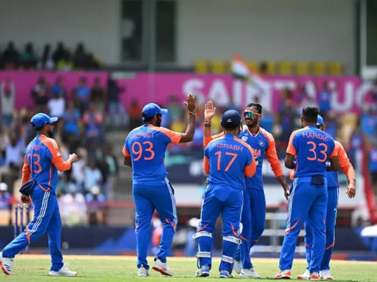 Indian players celebrating a wicket during match