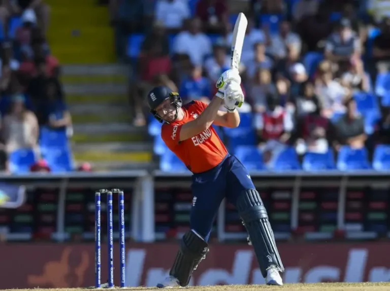 Jos Buttler hitting a over drive during a match