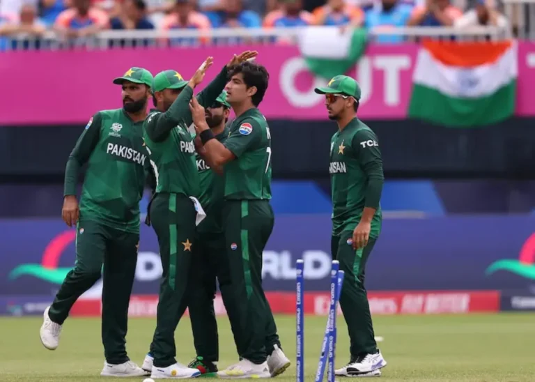 Pakistan's Naseem Shah and players celebrating a wicket