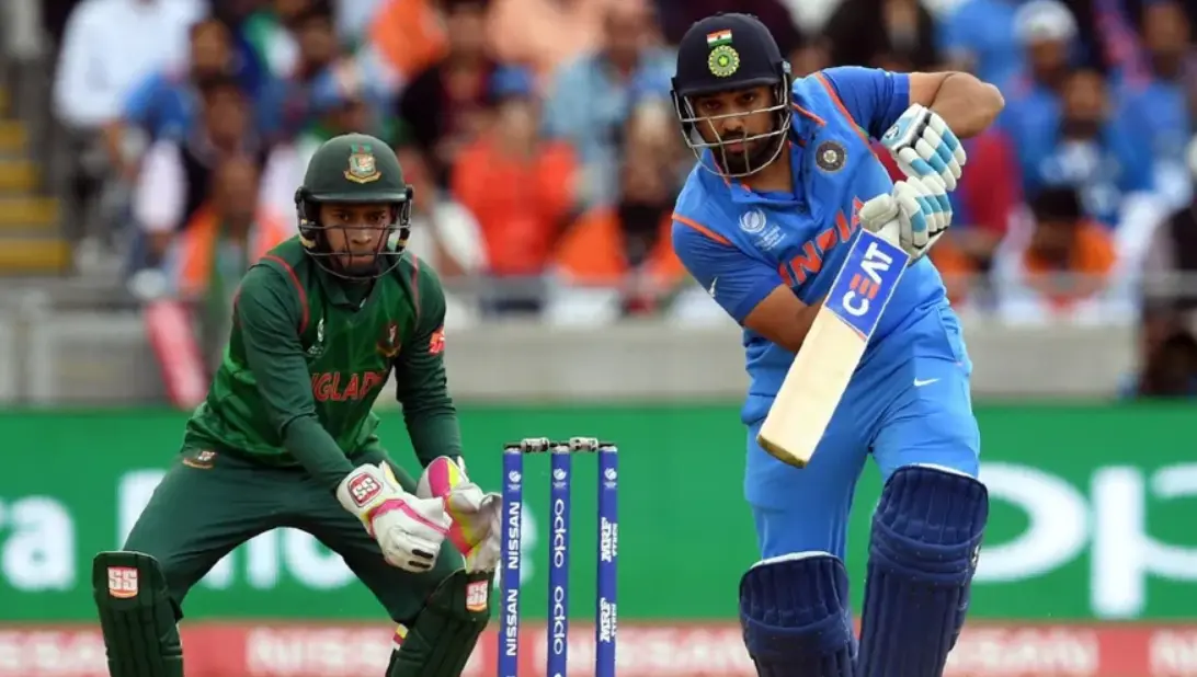 Rohit Sharma and Mustafizur Rahim during a match