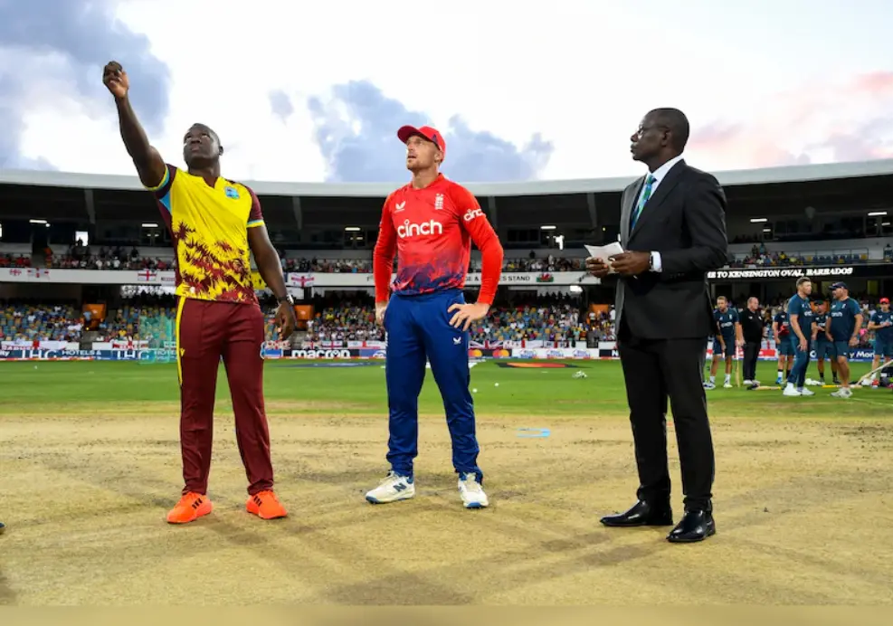 Rovman Powell with Jos Buttler during toss
