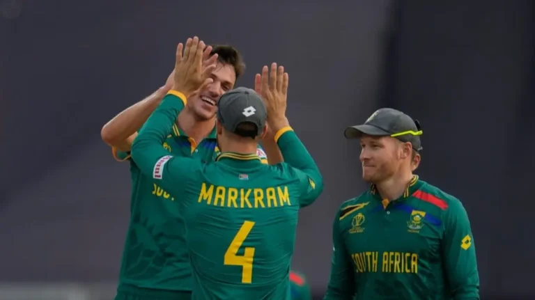 Aiden Markram and South Africa players after a wicket