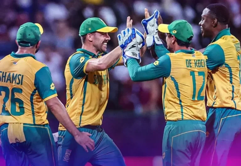 South African players celebrating after getting a wicket