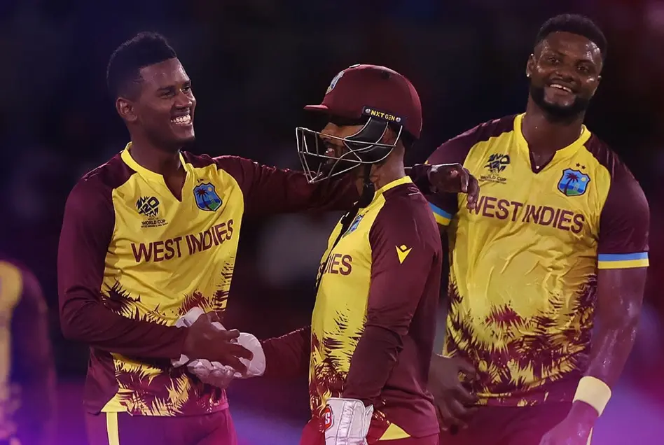 T20 World Cup 2024 Match 18: West Indies vs Uganda| Match Results| Award Winners| POTM| Stats| Records West Indies players after winning the match