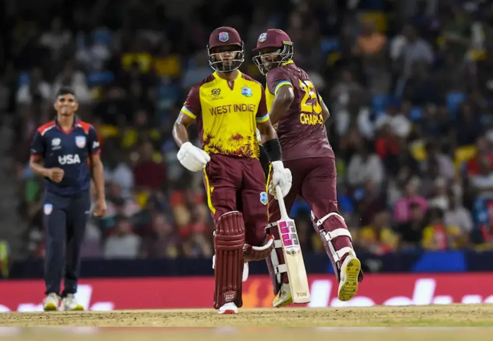 T20 World Cup 2024 Super-8: USA vs West Indies| Match Results| Award Winners| POTM| Stats| Records Shai Hope and Johnson Charles during a match