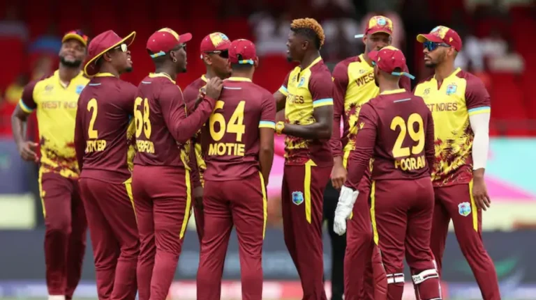 West Indies teammates celebrating a wicket