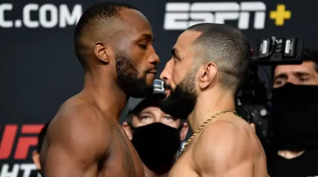 Belal Muhammad and Leon Edwards during face off