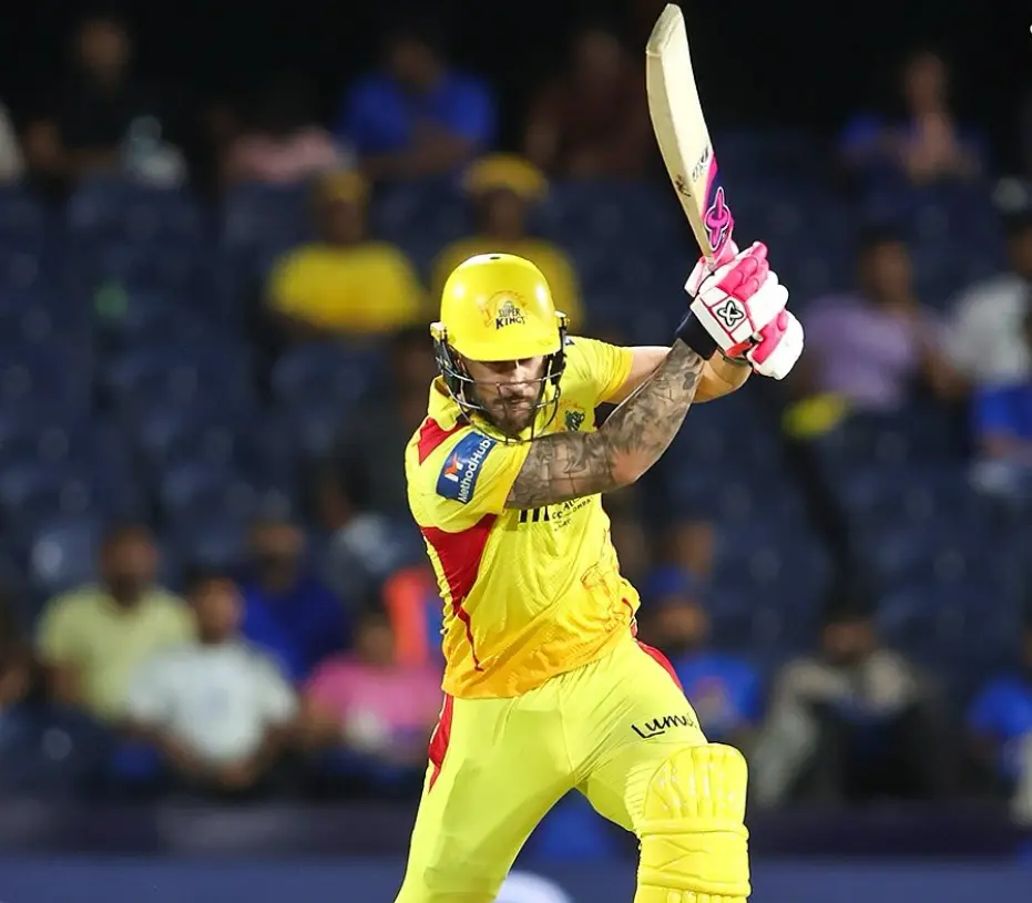 MLC 2024, Match 22: TSK vs MI New York| Match Results| Scorecard| Stats| Award Winners Faf du Plessis playing a shot during match