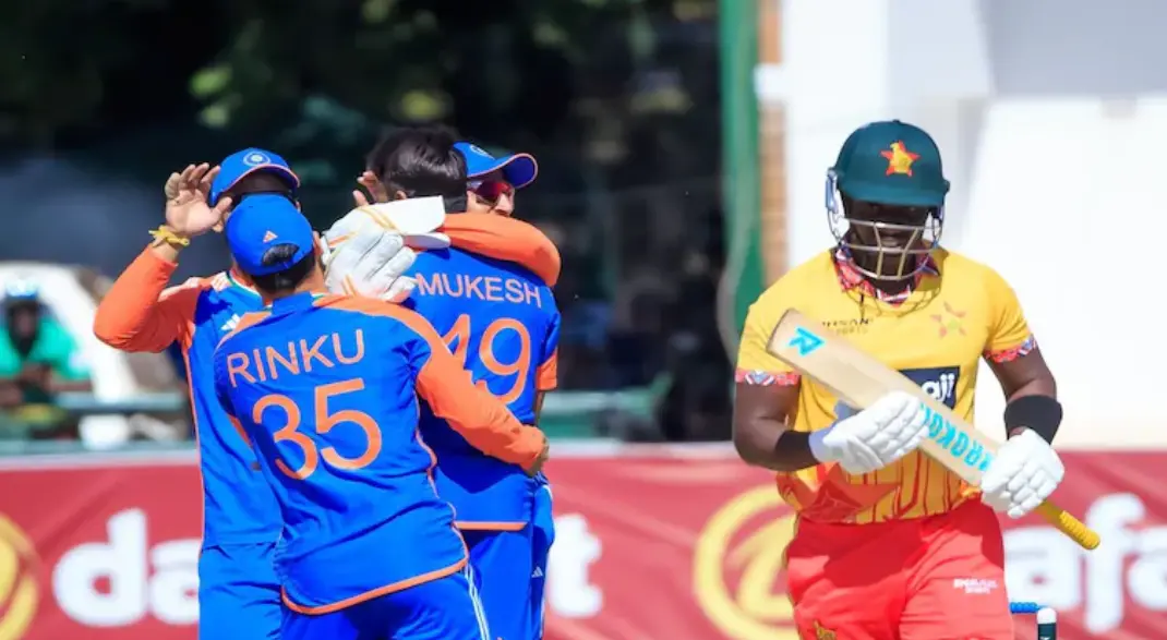India vs Zimbabwe 3rd T20I: Match Results| Scorecard| POTM| Records| Award Winners Indian players celebrating the wicket of Zimbabwe player