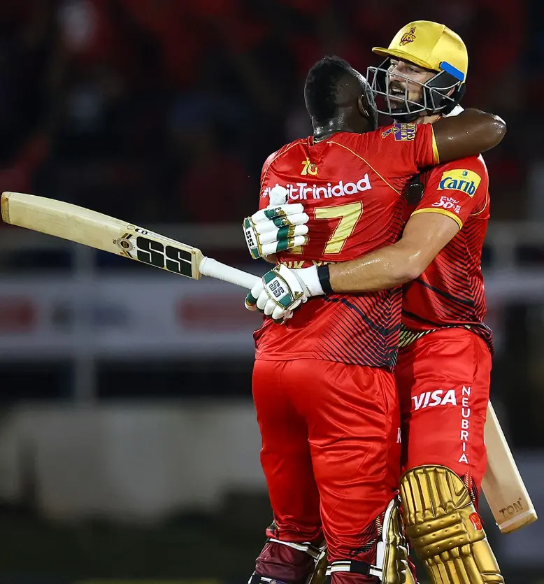 Trinbago Knight Riders players celebrating after victory