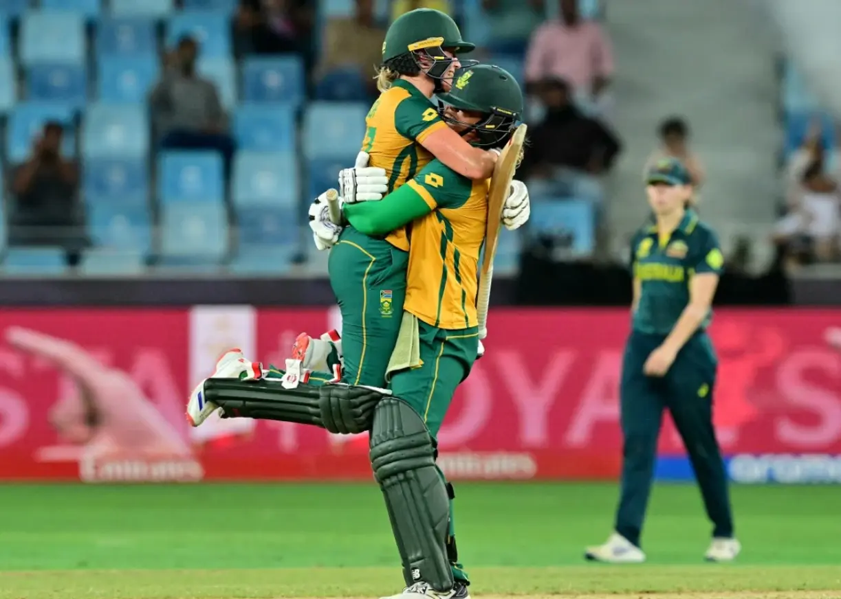 T20 Women’s World Cup 2024, 1st Semi-Final: AUS(W) vs SA(W)| Match Results| Scorecard| Award Winners| Stats Chloe Tryon and Anneke Bosch celebrating after win