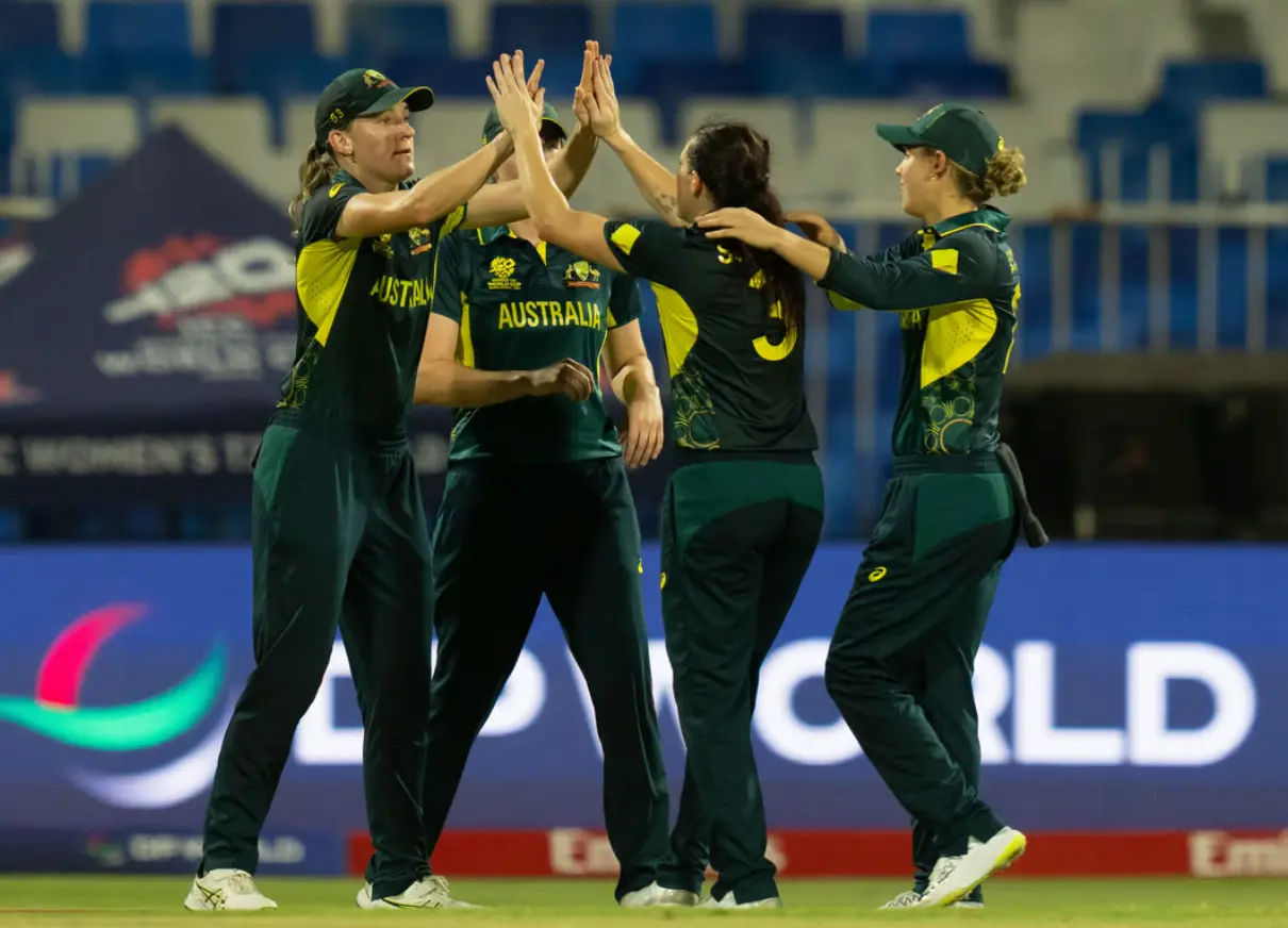 T20 Women’s World Cup 2024, Match 10th: AUS(W) vs NZ(W)| Match Results| Scorecard| Award Winners| Stats Australia women cricket team players during a match
