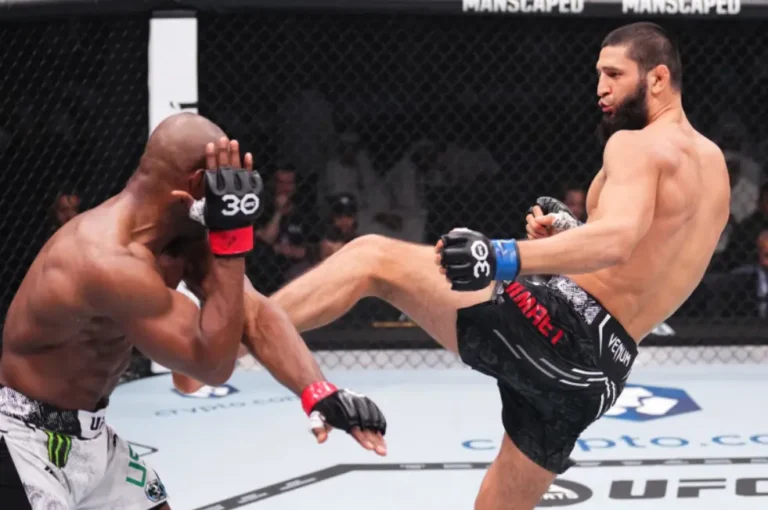 Khamzat Chimaev during a fight against Kamaru Usman