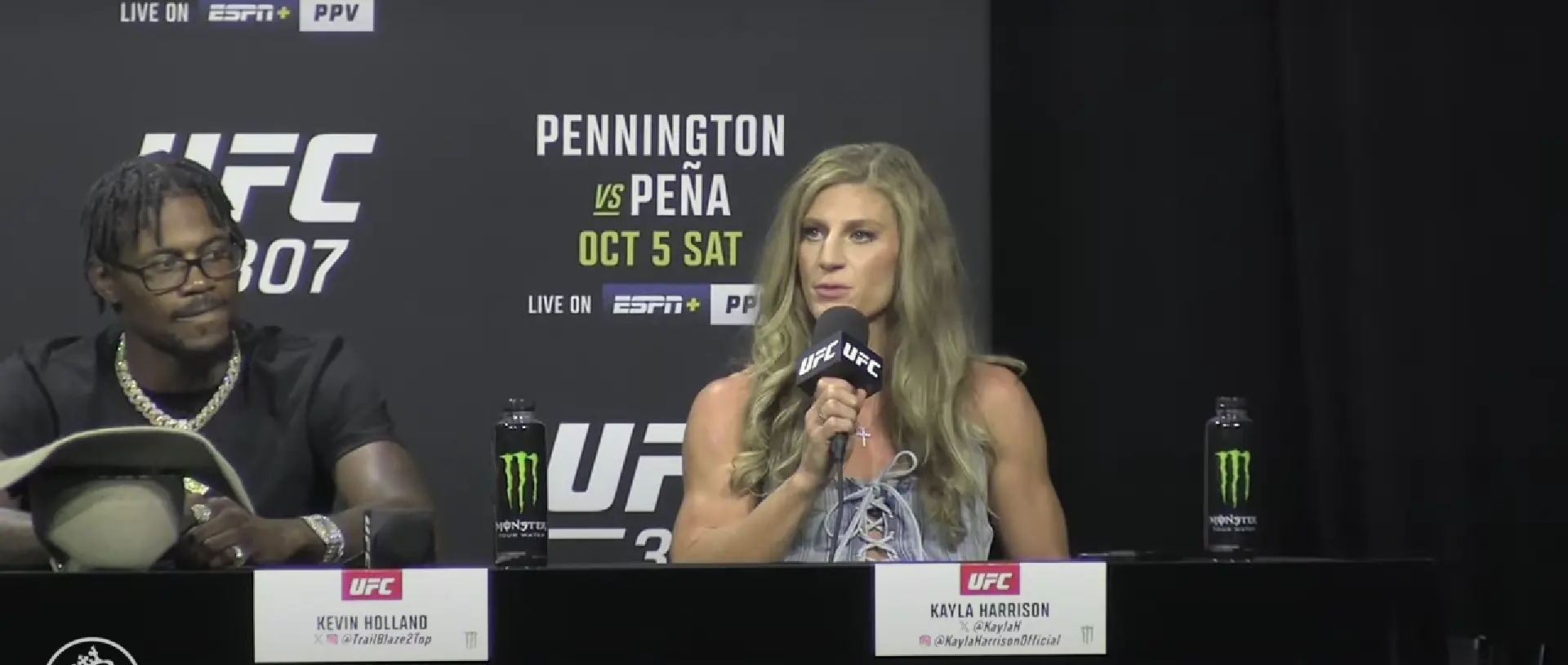 Julianna Pena And Kayla Harrison Heated Exchange At UFC 307 Press-Conference Kayla Harrison during press conference