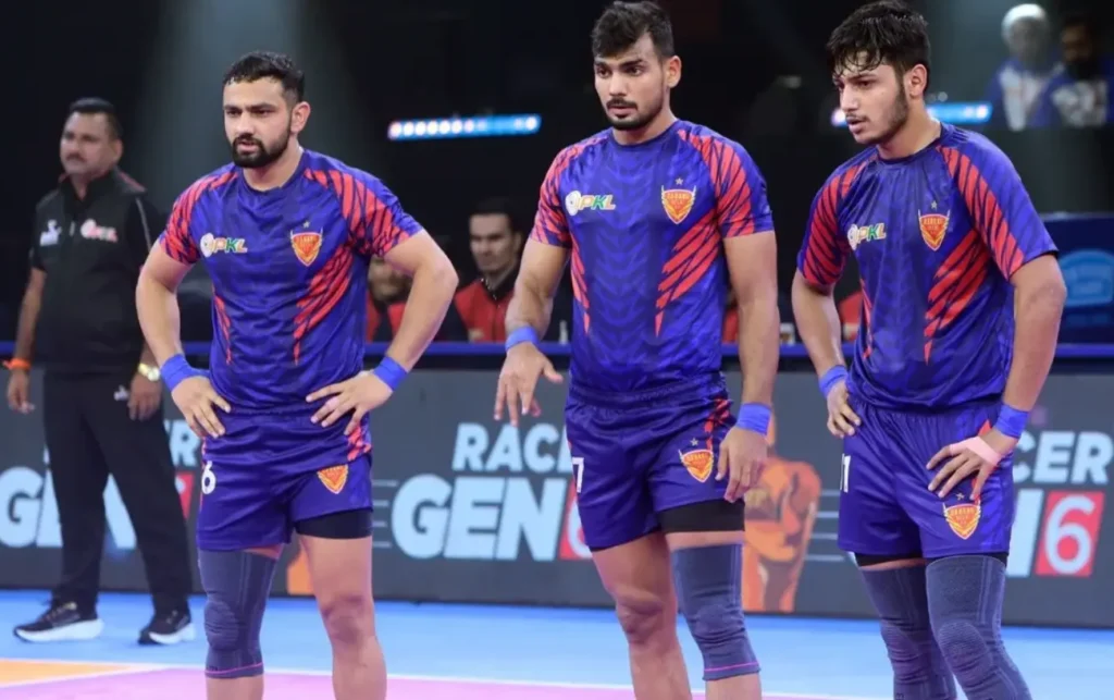 Dabang Delhi Kabaddi players during a match
