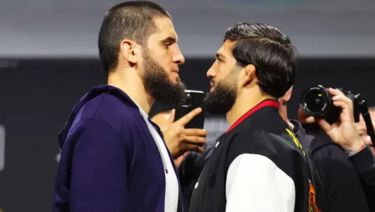Islam Makhachev and Arman Tsarukyan during face offs