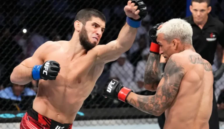Charles Oliveira and Islam Makhachev during their fight
