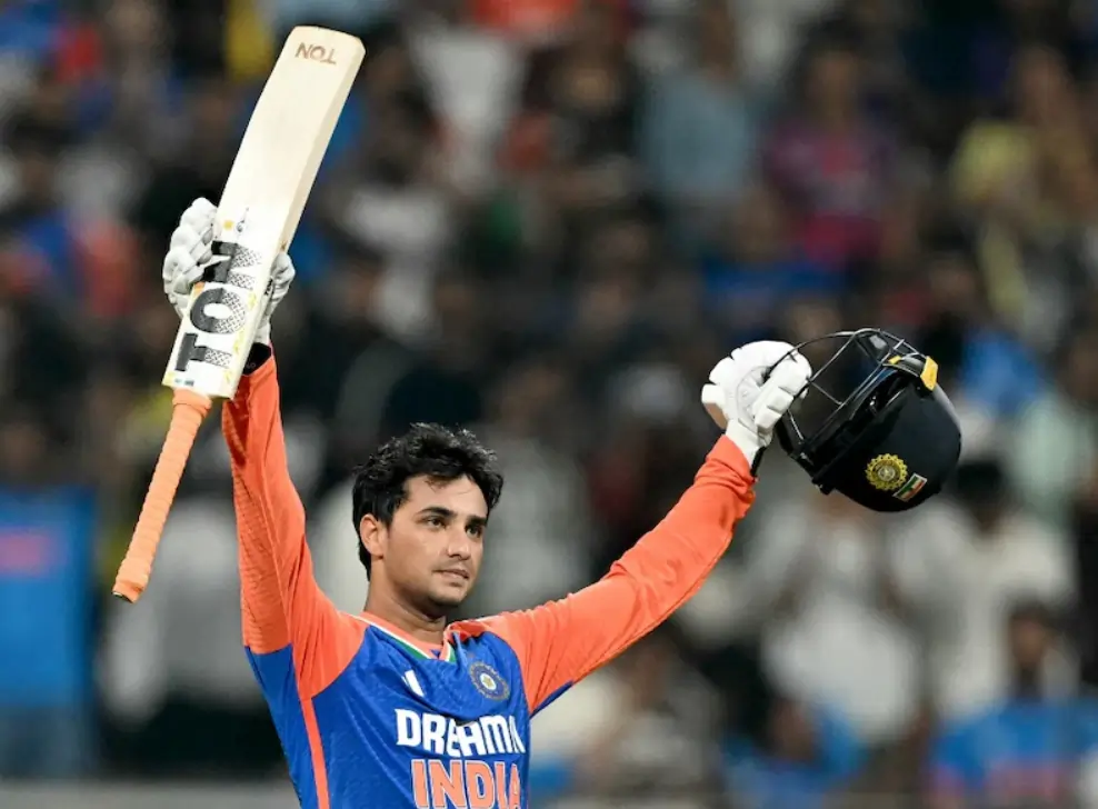 Abhishek Sharma after hitting a century
