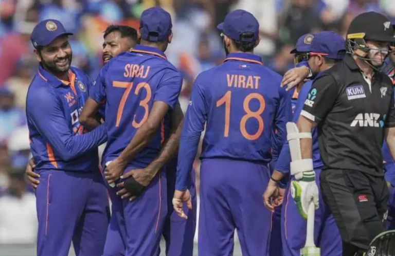 New Zealand and India cricket team players during a match
