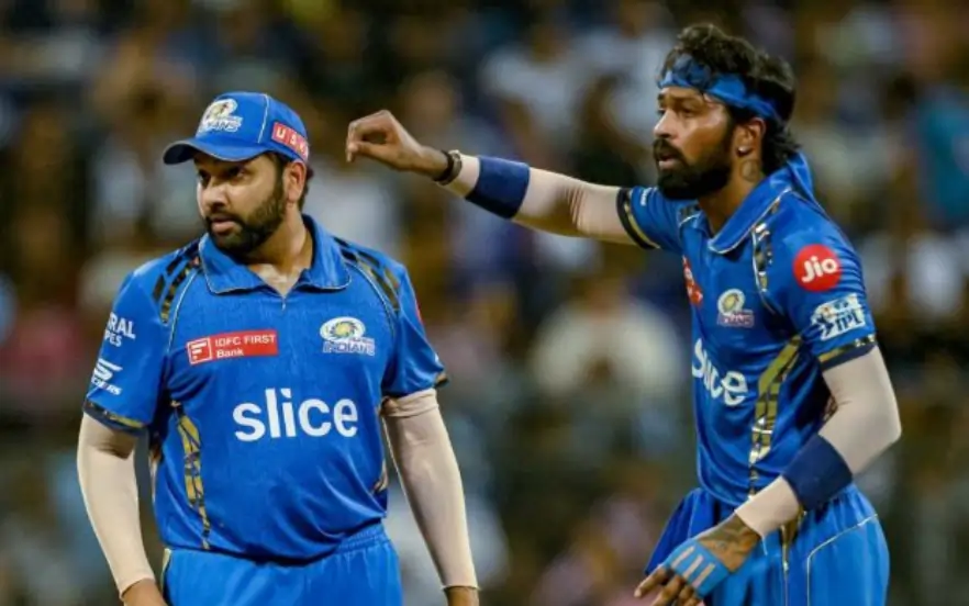 Rohit Sharma and Hardik Pandya during an IPL match