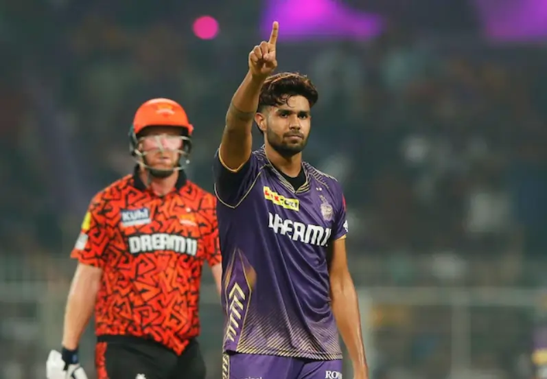 Harshit Rana celebrating after taking Klaasen's wicket