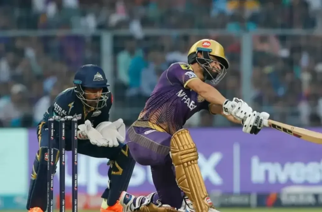 Rinku Singh while playing a shot in an IPL match