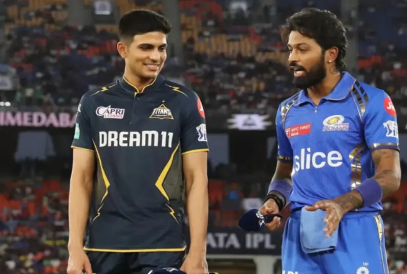 Hardik Pandya and Shubman Gill during an IPL match