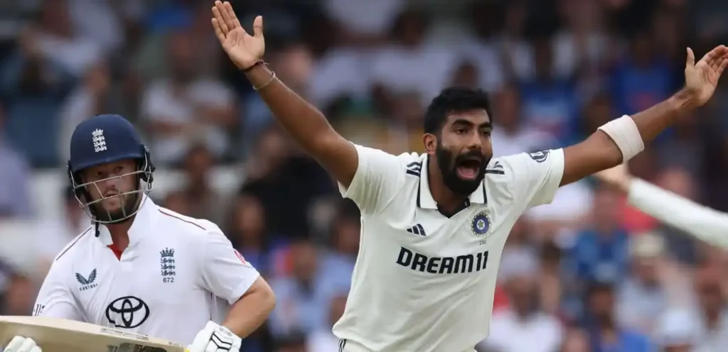 Jasprit Bumrah and Ben Duckett during a test match