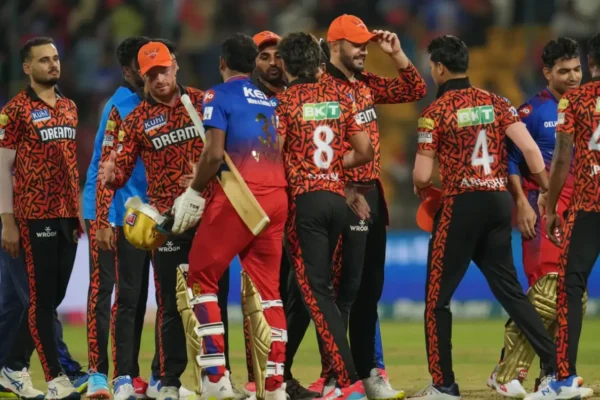 Top 10 Teams With Highest Innings Scores In The IPL History SRH and RCB players during an IPL match